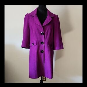 Bold Purple Wool Blend Blazer Coat 3/4 Sleeve Vintage-Inspired Statement 8P